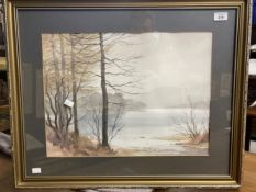 20th cent. English School: Edwin Greig Hall watercolour, lake and mountains, signed bottom left.