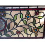 19th cent. Aesthetic stained glass panel floral and leaf decoration central panel bird possibly a