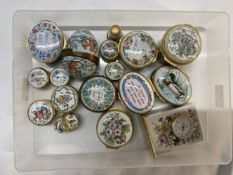 20th cent. Collectables Enamel: Trinket and patch Halcyon Days-circular x 4, oval x 2, patch pots