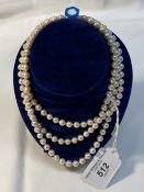 Jewellery: Opera length row of cultured pearls. One hundred and forty seven uniform cultured pearls.