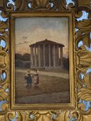 G. Marchetti (1853-1909): 19th cent. Italian oil on board Temple of Vesta with Figures, signed L.R.