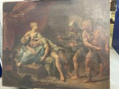 19th cent. Continental School: Oil on canvas Samson and Delilah. 29ins. x 24ins.