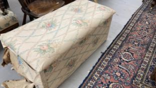 19th cent. Upholstered bedroom box padded exterior, remains of silk covering. 42ins. x 19ins. x