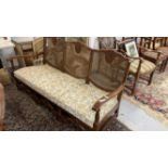 19th cent. European rosewood Bergere three seater settee with spring upholstered seats, scroll and