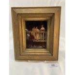 19th cent. Crystoleum, reverse painting on glass of a Gondolier talking to three young ladies,