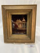 19th cent. Crystoleum, reverse painting on glass of a Gondolier talking to three young ladies,