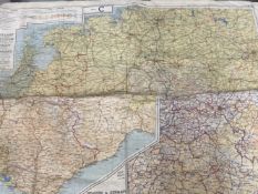 Maps: WWII era silk maps (2), Germany, France, Belgium, Holland, Switzerland. Scale 1:1,000,000. Two