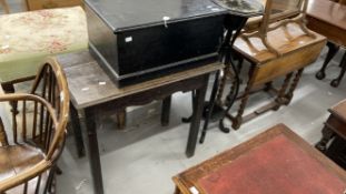 18th cent. Pine (painted black) Bible box 22ins. x 15ins. x 11ins. Plus rustic oak side table with