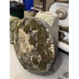 Rural Antiques: Ex-Manor Farm, Avebury staddle stone with top. Dia. 22ins. Height 26ins.