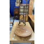 20th cent. Mahogany 'Lazy Susan' dia. 18ins. Plus folding cake tray height 33ins.