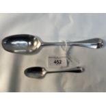 Hallmarked Silver: George II tablespoon rat tail pattern by James Wilks London 1728, and George