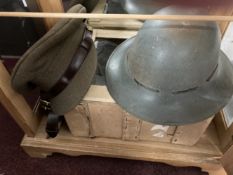 Militaria: Grieves Sam Browne, Herbert Johnson British Army service cap, and a WWII helmet with