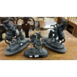 19th cent. Decorative Spelter mantel figures Alexander and Bucephalus, a pair, height 14ins. Plus