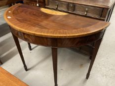 18th/19th cent. Mahogany demi-lune pier table, fruitwood inlaid with a geometric motif, on