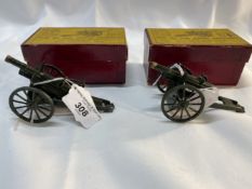 Military Toys: W. Britain, Gun of the Royal Artillery x 2, no shells, both boxed, yellow label,