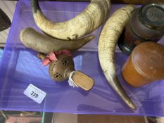 19th cent. Rural Collectables: Boxwood carved baby's rattle with teething bar and whistle, 5ins.