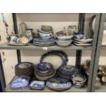 Late 19th/Early 20th cent. Blue & White Ceramics: Booths Old Willows, G. Jones Abbey shredded