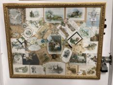 Ephemera: Late 19th/early 20th cent. Christmas cards presented mounted in a frame. 24ins. x 19ins.