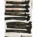 Militaria: WWII Naval cap bands/tallies from the property of Lieutenant Harold Greene RNVR. Includes