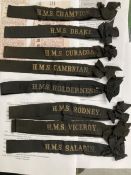 Militaria: WWII Naval cap bands/tallies from the property of Lieutenant Harold Greene RNVR. Includes