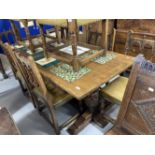20th cent. Oak refectory table in the Jacobean style, carved apron, cup and cover supports with