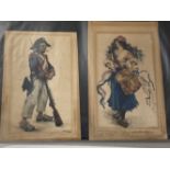 J. G. Orman: 1921 watercolour on paper, two French Revolutionary caricatures, one of a woman, and