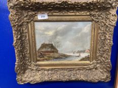 19th cent. Dutch School: Oil on panel of a winter scene, indistinct signature, W. Teyler. 9ins. x