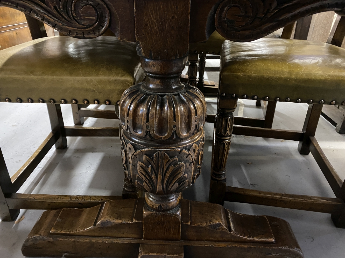20th cent. Oak refectory table in the Jacobean style, carved apron, cup and cover supports with - Image 3 of 3