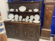 19th cent. Oak Scottish buffet shelf above two cupboard and secret compartments, heavily carved with