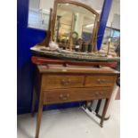 20th cent. Inlaid mahogany dressing table and wardrobe. Plus Victorian low chair.