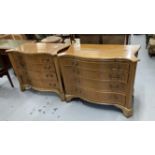 20th cent. Satinwood veneered serpentine chest of graduated four drawers and brushing slide.