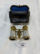 19th cent. Optical: Opera glasses mother of pearl body, gilt fittings and case.