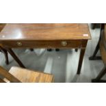 George III mahogany side table, canted supports with single drawer. 39ins. x 19ins.