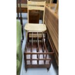 20th cent. Beech metamorphic library chair step, plus mahogany four partition Canterbury. (2)