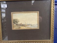 Continental School: 19th cent. Watercolour on card titled 'Evian in Savoy', unsigned, framed and