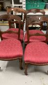 19th cent. Mahogany Gothic dining chairs with sabre leg rear supports. Set of four.