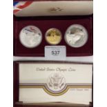 Proof Coins: Two silver dollars, one gold 10 dollar to commemorate the 1984 Olympics held in Atlanta