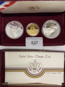 Proof Coins: Two silver dollars, one gold 10 dollar to commemorate the 1984 Olympics held in Atlanta