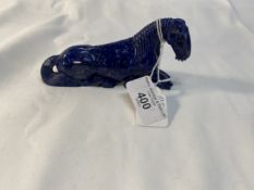 20th cent. Objects of Virtu: Chinese carved blue lapis lazuli horse, in recumbent pose. 5ins. x 2½