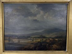 19th cent. Continental School: Oil on panel landscape: 9½ins. x 7½ins.