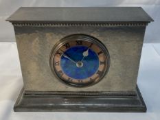 Liberty & Co. Tudric Pewter clock stamped to base 01212. 3½ins dial, blue and green enamelled