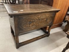 20th cent. 18th cent. Style oak bible box/footstool with lid.