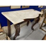 19th cent. Rosewood consul table shaped paw supports, white marble top. 48ins. x 21ins. x 32ins.