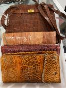 Fashion Handbags: Jane Shilton mid 20th cent. Reptile handbag, brown paisley silk lining, zip