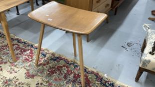 1960s Ercol teak writing table on tripod tapering supports, with makers trademark. 28ins. x 20ins. x