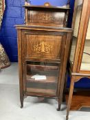 Edwardian rosewood music cabinet with inlaid decoration motif above, glazed. 21½ins. x 52ins high