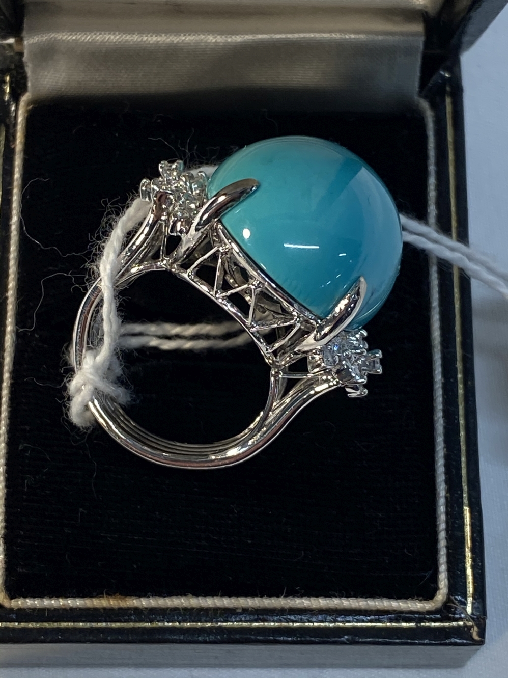 Jewellery: White metal ring set with an oval turquoise 25mm x 20mm and thirty brilliant cut - Image 2 of 2