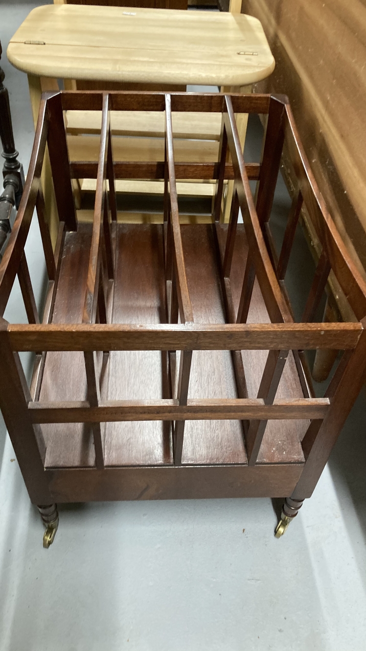 20th cent. Beech metamorphic library chair step, plus mahogany four partition Canterbury. (2) - Image 2 of 3