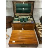 19th cent. Rosewood work/writing box, brass and mother of pearl decoration. Stationery satin