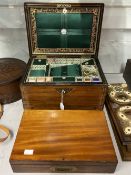 19th cent. Rosewood work/writing box, brass and mother of pearl decoration. Stationery satin